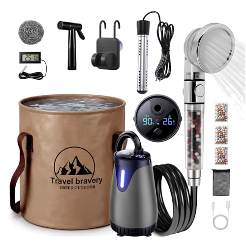 Portable Camping Shower with Water Heater & Large Foldable Bucket