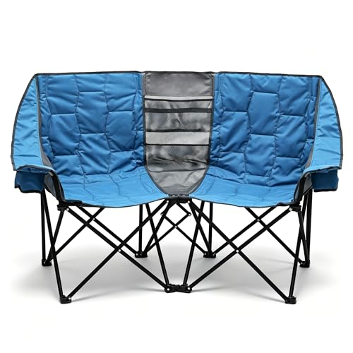 Oversized Double Camping Chair Loveseat for Adults, Blue, Non-Heating