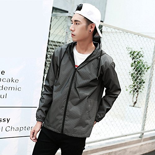 LZLRUN Reflective Jacket Casual Hiphop Windbreaker Night Sporting Coat Hooded Fluorescent Clothing (M)