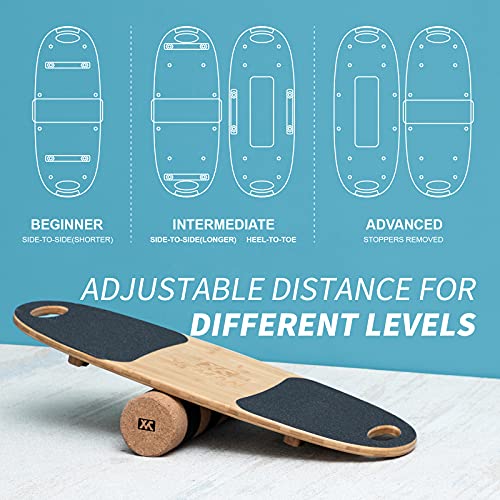 Balance Board Surf Trainer with Adjustable Stoppers for Snowboarding Skiing Yoga