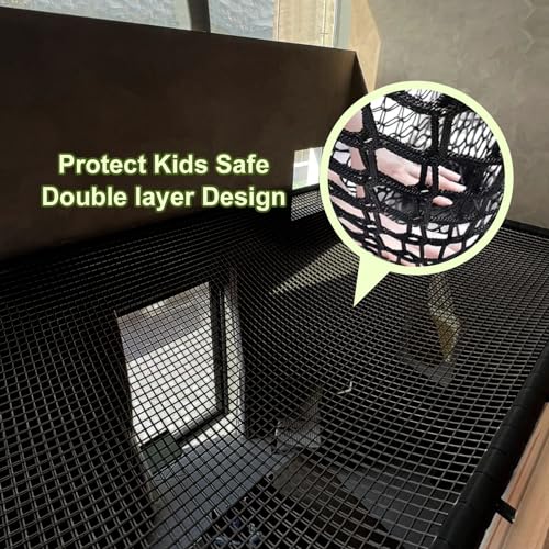 Kids Cargo Net 9.8x9.8ft Double Polyester Indoor Outdoor Black - Safe Play