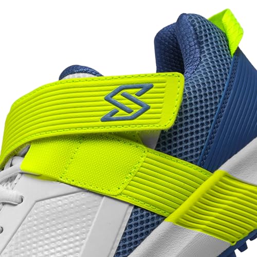 SOLM8 S60Pro Cricket Shoes Blue Lime - Men's Replaceable Metal Spikes, FlexSkin Upper, Secure Strap, Ultralight Cushioning