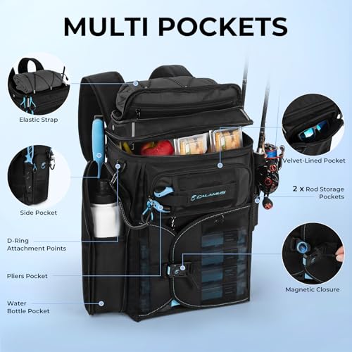 Calamus GearMaster Fishing Backpack with Bait Binder - Pro Black, 4 Tackle Boxes