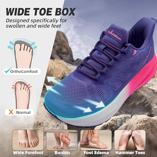 Women's Wide Orthopedic Trail Running Shoes - Purple 8 Wide K1 - Foot & Heel Pain Relief