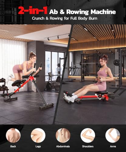 Foldable Ab Rowing Machine for Home Gym - Adjustable Core Trainer