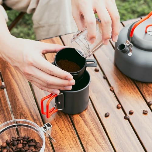 Camping Coffee Pot Set 1.2L with Mug & Filter for Outdoor Brewing