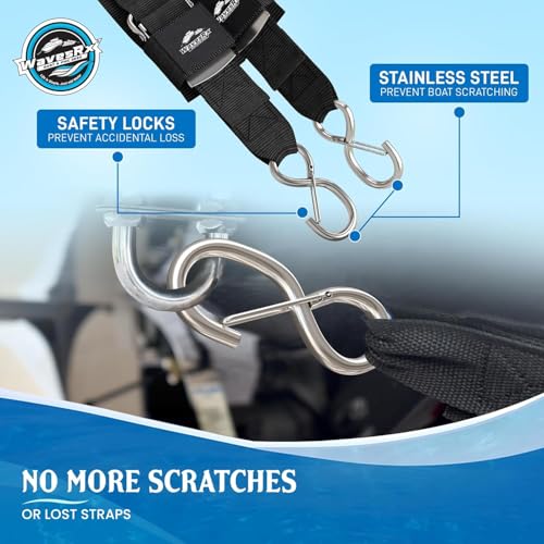 Stainless Steel Boat Trailer Transom Tie Down Straps - 2x48 Inches, 2 Pack, Heavy Duty Marine-Grade with Quick Release Buckles - 1,200 lbs MBS - Variation of STAINLESS 2x48