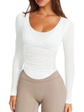 LASLULU Womens White Long Sleeve Workout Tops Active Mesh Sheer See Through Fitted Open Back Gym Yoga Athletic Running Tops Wrap Top Pilates Outfits (White, Small)