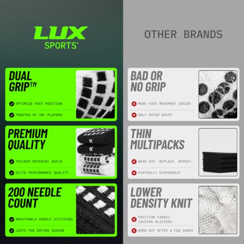 LUX Sports DualGrip Soccer Grip Socks - Small White Pack of 1