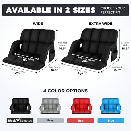 22.5-Inch Wide Stadium Bleacher Seat with Back Support & Cushion - Black