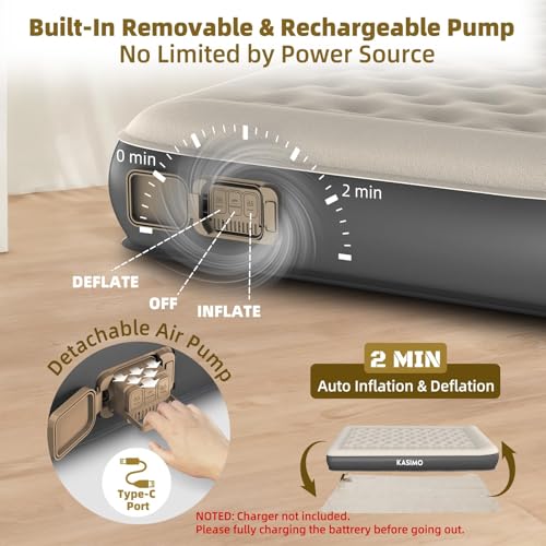 KASIMO Twin Air Mattress with Cordless Rechargeable Pump, 75 x 35.5 x 8.7 inches, Eco-Friendly TPU