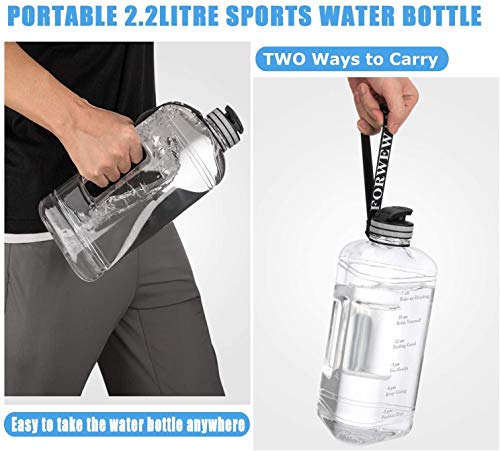 Large BPA-Free 2.2L Water Bottle with Handle & Time Marker for Outdoor & Fitness