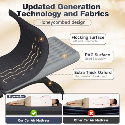 DikaSun Deep Black Back Seat Car Air Mattress for SUV & Van Camping Bed with Pump