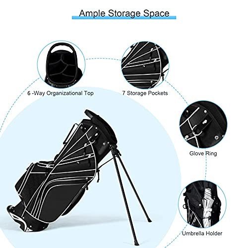 MEDIMALL Black Golf Stand Bag with 6-Way Divider, Portable Lightweight Organizer