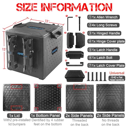 Heavy Duty Kayak Fishing Crate with 4 Rod Holders, 13x13in Tackle Storage Box