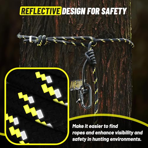 Reflective Tree Stand Safety Rope - 30FT Hunting Lifeline with 3 Pieces