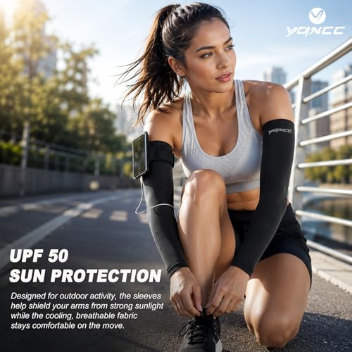 UV Sun Protection Arm Sleeves 6 Pairs Compression Sport Sleeves Men Women - Black, Gray, Blue