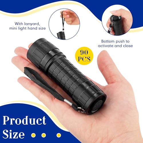 Rossesay 90 Pcs Mini Black Flashlights with Lanyards & 270 AAA Batteries - Portable Outdoor & Emergency Use