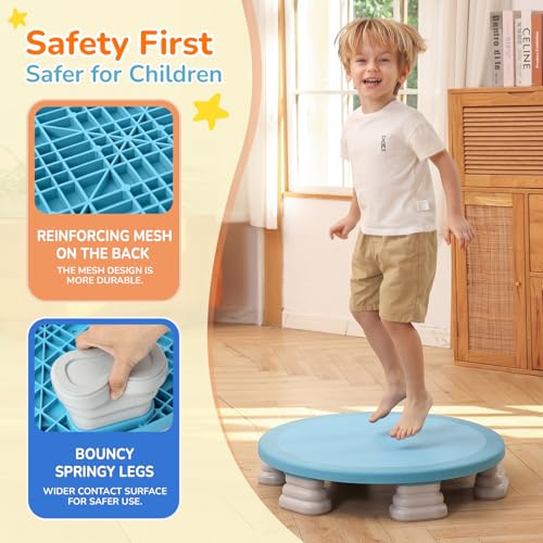 BABAMU Blue Mini Indoor Trampoline for Kids, Sensory & Recreational Jump Toy