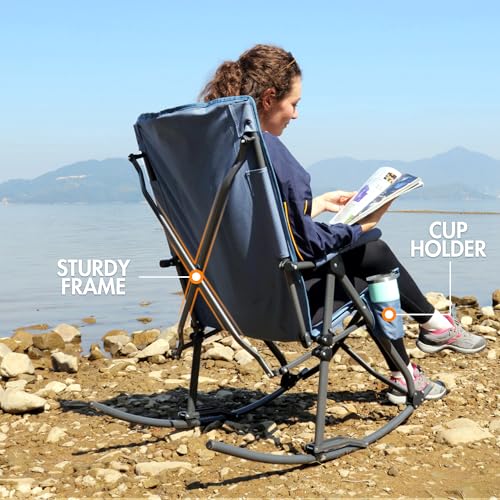 Oversized Folding Rocking Camping Chair - Portable Outdoor Seat Supports 400 lb - Blue (Variation 1p-Fabric Blue / 1)