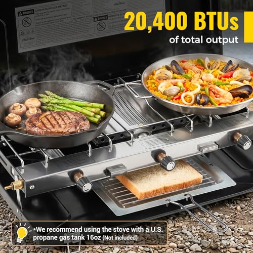 Black 3-Burner Portable Camping Stove - 20400BTU Propane Outdoor Cooker