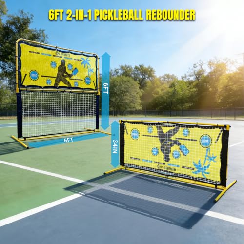 G-SQAURED Yellow 6x6FT Pickleball Rebounder & Net - Portable Adjustable Training