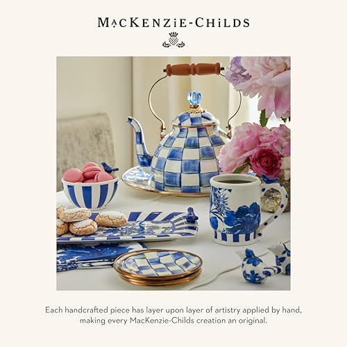 MACKENZIE-CHILDS Enamel Mug 16oz Royal Check Blue & White Hand-Painted Coffee Cup