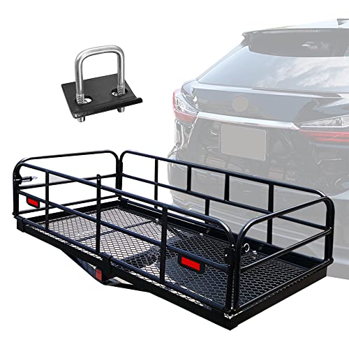 OKLEAD Heavy Duty Hitch Cargo Basket with Stabilizer 60" x 24" Folding Car SUV Rack