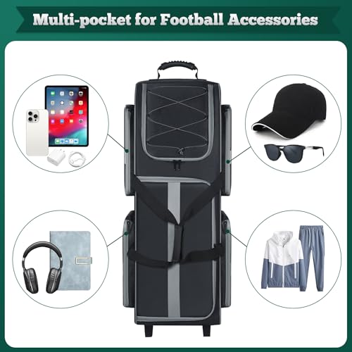 Large Capacity Football Gear Bag with Wheels & Multiple Pockets