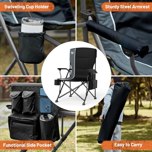 Oversized Folding Camping Chair with High Back and 500lbs Capacity — Black