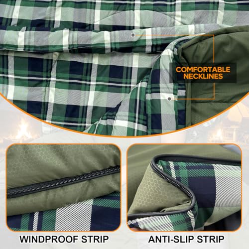 32F Olive Waterproof Sleeping Bag for Adults - 3-4 Season, Right Zip, Machine Washable, Compression Sack
