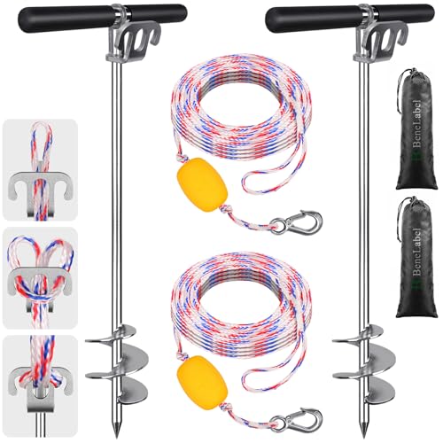 36-Inch Stainless Steel Boat Anchor with 32ft Rope for Sandbars & Shallow Water — Pack of 2