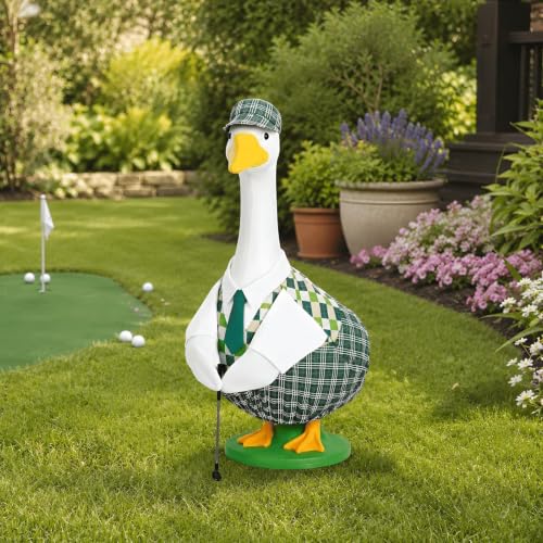 Christmas Golfer Goose Outfit for 23 Inch Porch Goose Statue Golf Clothes with Hat Tie and Club - Golf Variation