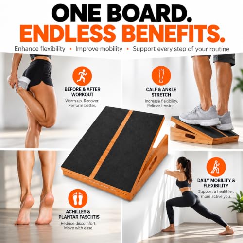16-Inch Wide Adjustable Slant Board for Calf Stretching & Exercise - 500lb Capacity