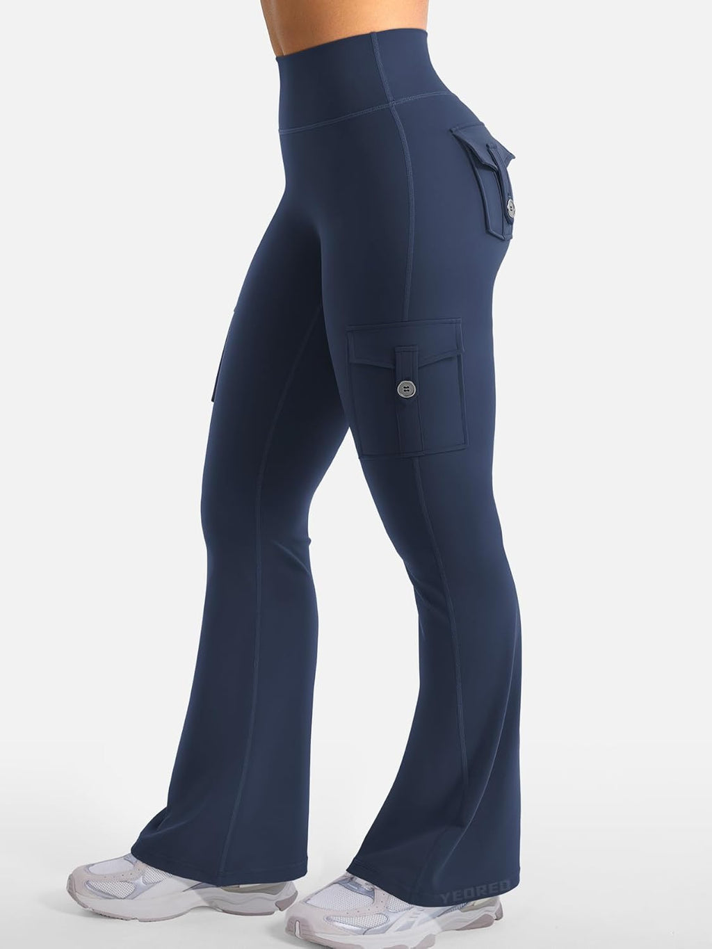 YEOREO CoreFlex Women's High-Waisted Flare Leggings - Hidden Pockets & No Front Seam, Ideal for Gym & Yoga