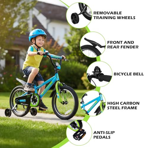 Blue 16-Inch Kids Bike for Boys and Girls - BMX Style Bicycle with Safety Features
