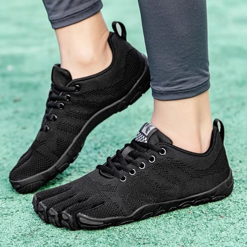 Barefoot Five-Toed Fitness Shoes for Men & Women – Black C, 12 Women / 11 Men – Separated Toe Sneakers for Yoga, Hiking, Gym, Beach