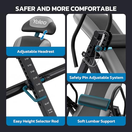 YOLEO Inversion Table for Back Pain Relief with Removable Lumbar Pad - Grey/Black, Foldable, Adjustable Safety System ITX320