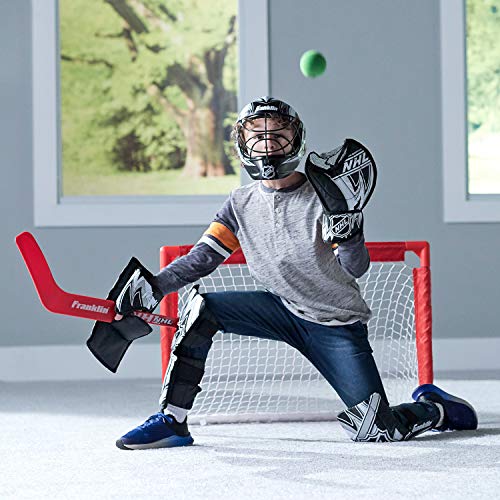 Youth Mini Hockey Goalie Set with Mask & Pads - Black/White/Gray, Ages 4-7