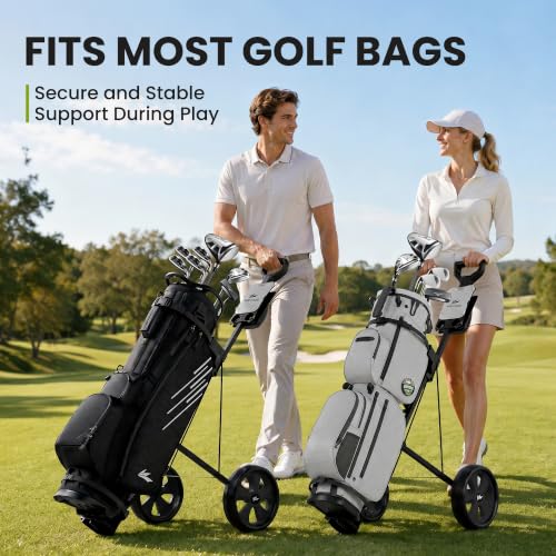 WAYTULES Black 2-Wheel Foldable Golf Push Cart - Lightweight, Durable Steel Frame, Adjustable Straps