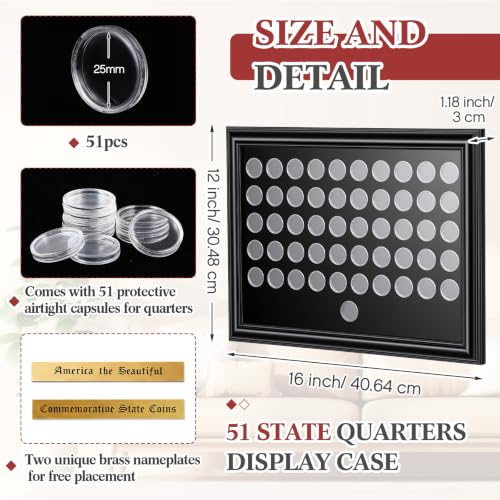 Black 16x12 Inch Silipull 51 Quarters Coin Display Case with Airtight Capsules
