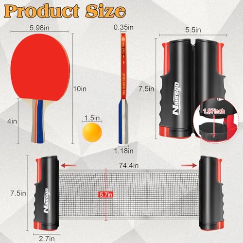 Portable Table Tennis Set with Retractable Net and 2 Paddles for Indoor Outdoor Play