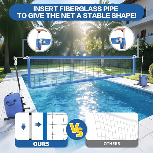 Olybeaka Blue Pool Volleyball Net Set, 30ft Adjustable & Heavy-Duty for Inground Pools