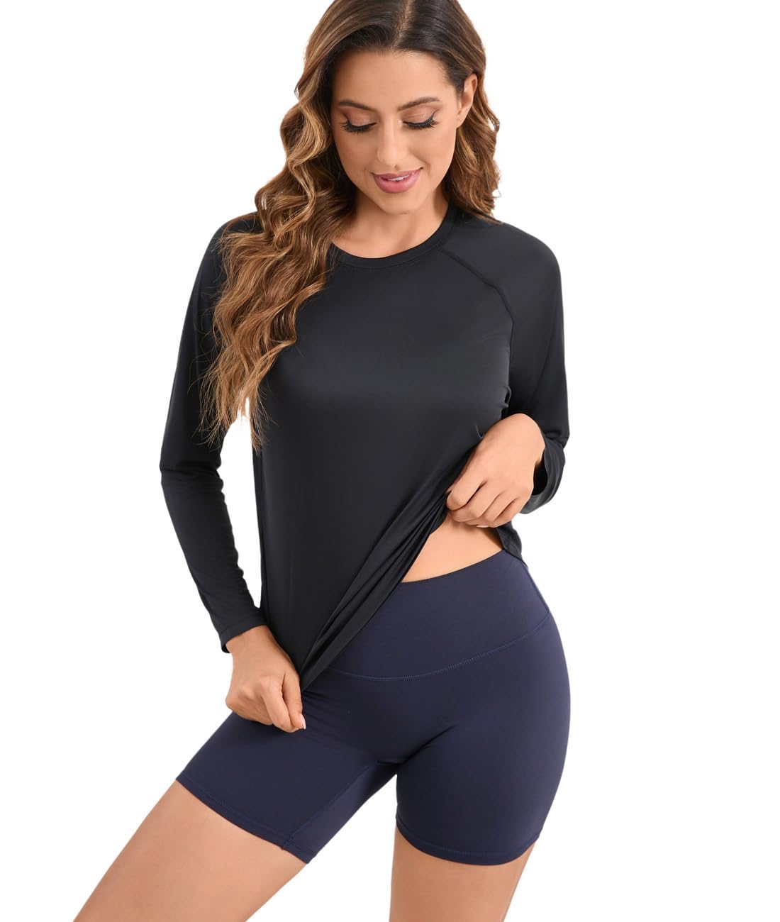 Women's Rash Guard UPF 50+ Quick Dry UV Protection Swim Shirt Long Sleeve SPF Sun Shirts for Women(Black,L)