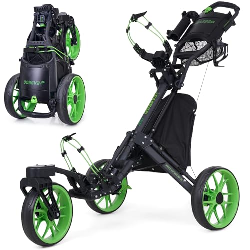 EASEGO Lime Green 3-Wheel Golf Push Cart with Swivel Front Wheels