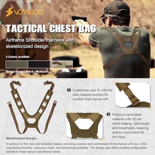 VOTAGOO Tactical Chest Rig Bag 3L Hypalon Molle with Map Pocket - Ranger Green