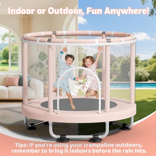 Pink 55-Inch Indoor & Outdoor Kids Trampoline - Safe Toddler Jumping Gift