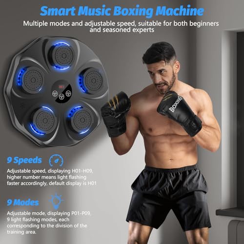 Black TGLLM Music Boxing Machine with Gloves, Wall-Mounted Interactive Punching Trainer for Adults & Kids, 9 Modes & Bluetooth