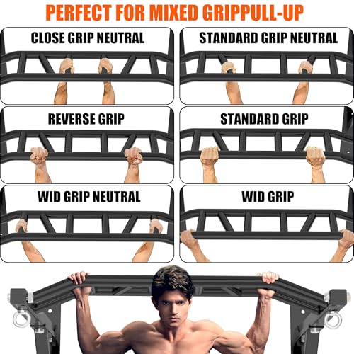 HWOOUSA Multi-Grip Wall Mounted Pull Up Bar - Heavy Duty Steel, 600 lbs Capacity