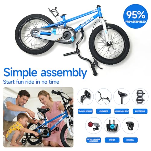 WinHope Kids Bike 12 Inch Blue with Light-Up Training Wheels for Boys & Girls